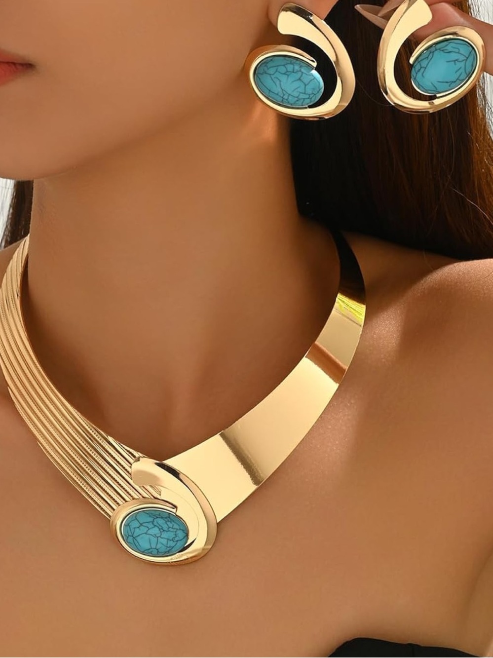 Anthropologie Gold-Tone Collar Necklace with Turquoise Accents